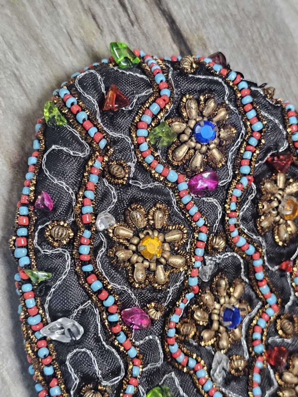 VTG‎ Black Beaded Evening Bag Clutch Floral India - Picture 8 of 13